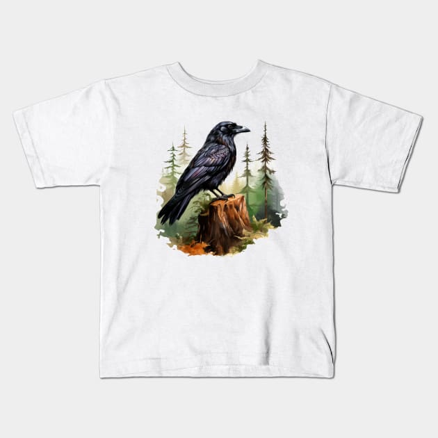 Raven Forest Kids T-Shirt by zooleisurelife